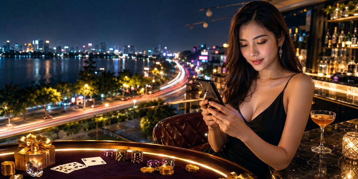 Bàn baccarat neon sáng rực trong không gian giải trí casino tại Hà Nội